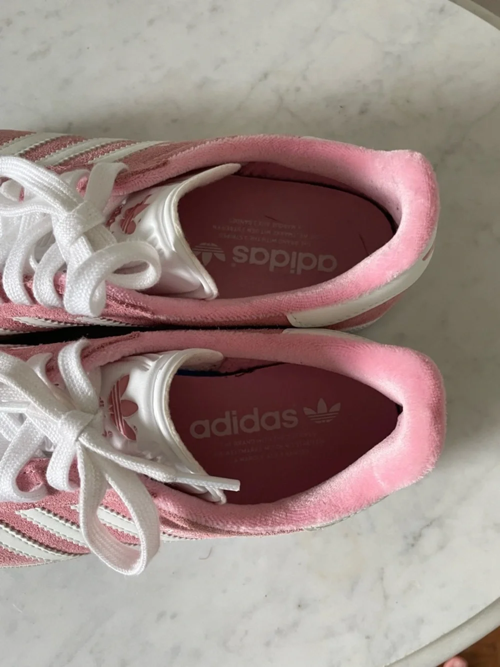 Adidas Gazelle in the Pink Glow/Cloud‎ White colorway Women’s Size 7 1/2